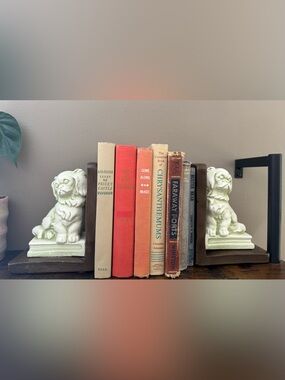 ✨Vintage Pair of Plaster & Wood Spaniel Dog Book Ends✨